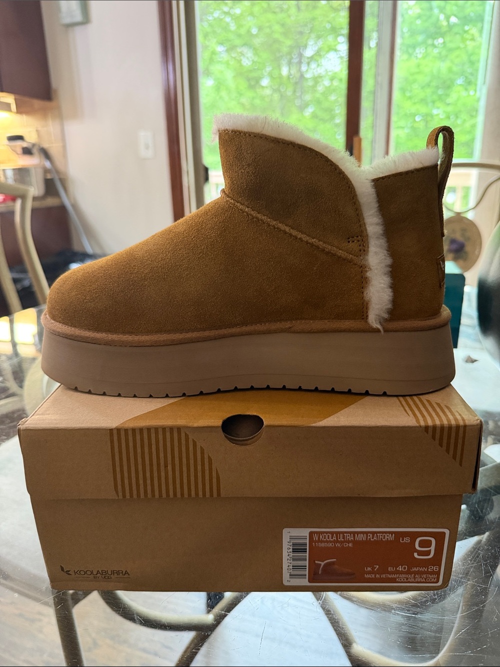 Koolaburra Chestnut Suede Shearling Platform Ankle Boot